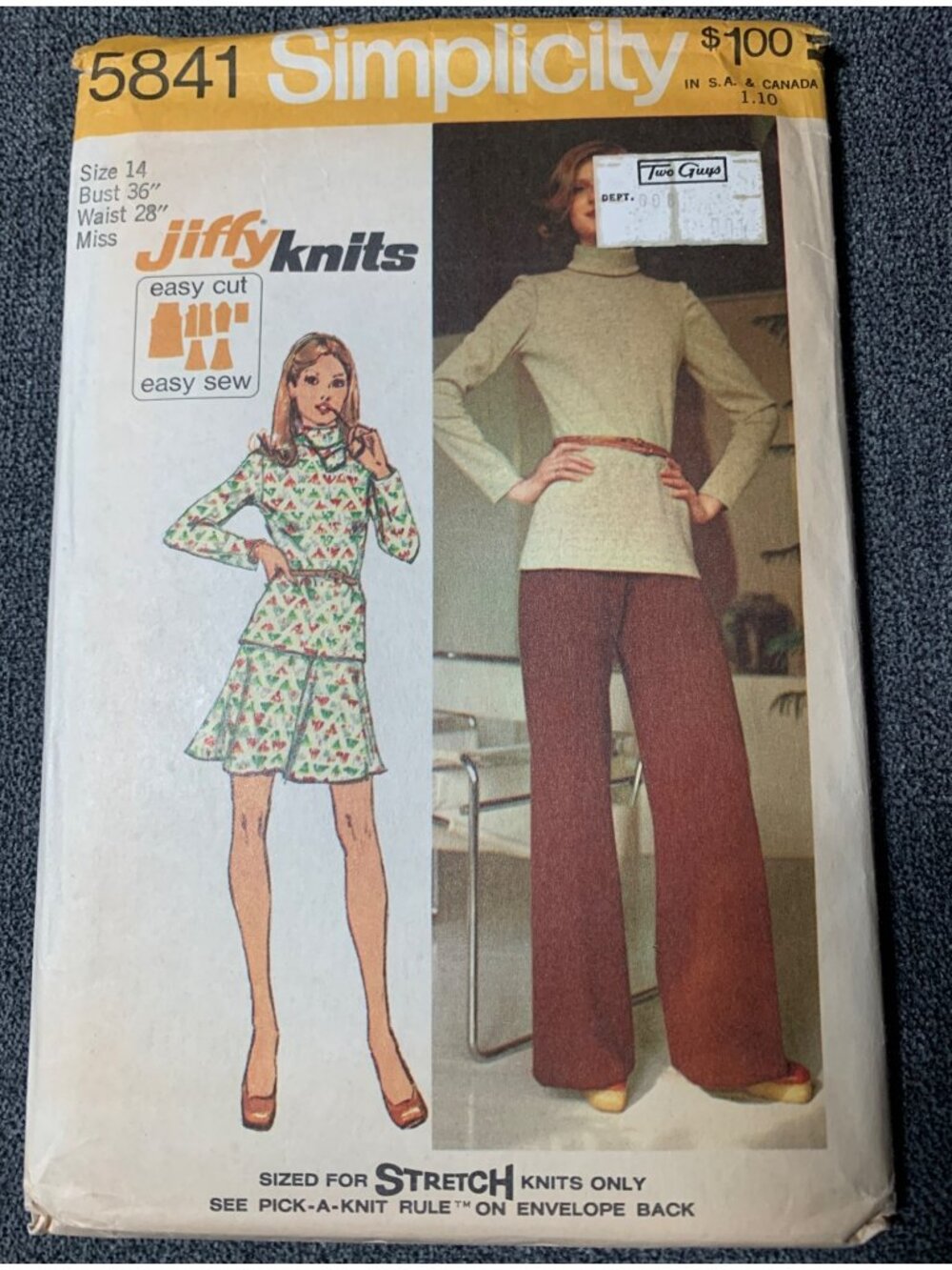 Simplicity Misses Shirt Skirt Pants Sewing Pattern Size 14 5841 1970s